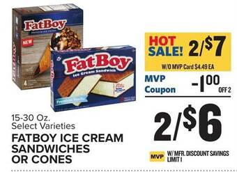 Food Lion Fatboy ice cream sandwiches or cones offer