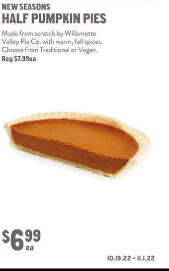 New Seasons Market New seasons half pumpkin pies offer