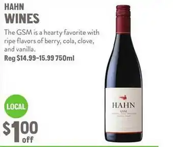 New Seasons Market Hahn wines offer