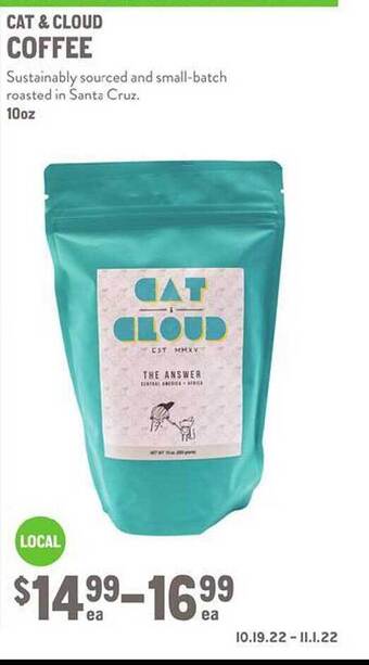 New Seasons Market Cat & cloud coffee offer