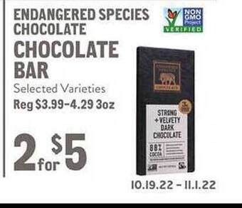 New Seasons Market Endangered species chocolate bar offer