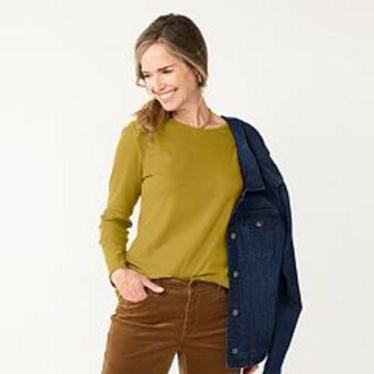 Kohl's Women's croft & barrow® essential long-sleeve crewneck tee offer