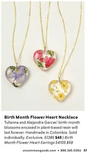 Uncommon Goods Birth month flower heart necklace offer