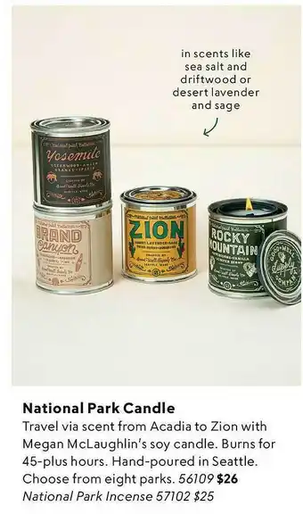 Uncommon Goods National park candle offer