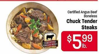 Maceys Certified angus beef boneless chuck tender steaks offer