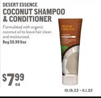 New Seasons Market Desert essence coconut shampoo or conditioner offer