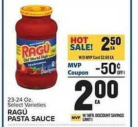 Food Lion Ragú pasta sauce offer