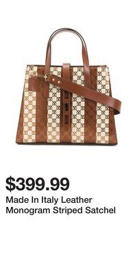 TJ Maxx Made in italy leather monogram striped satchel offer