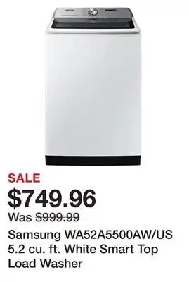 Kmart Samsung wa52a5500aw/us 5.2 cu. ft. white smart top load washer offer