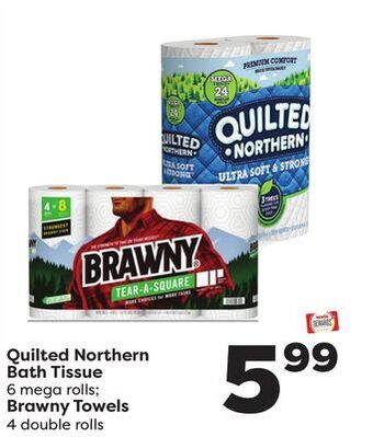Weis Markets Quilted northern bath tissue 6 mega rolls brawny towels 4 double rolls offer