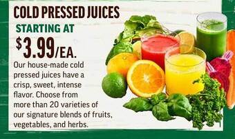 Central Market Cold pressed juices offer