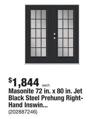 The Home Depot Masonite 72 in. x 80 in. jet black steel prehung right-hand inswing 15-lite clear glass patio door without brickmold offer