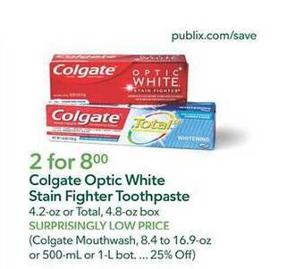 Publix Colgate optic white stain fighter toothpaste offer