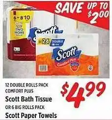 Rouses Scott bath tissue, scott paper towels offer