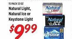 Rouses Natural light, natural ice or keystone light offer