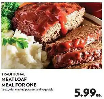 Traditional meatloaf meal for one