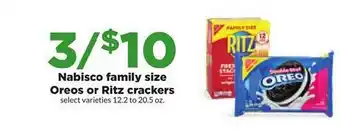 Hy-Vee Nabisco family size oreos or ritz crackers offer