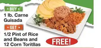 Carne guisada, rice and beans and corn tortillas