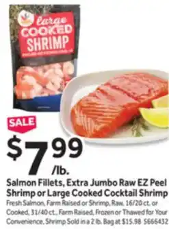 Stop&Shop Salmon Fillets, Extra Jumbo Raw EZ Peel Shrimp or Large Cooked Cocktail Shrimp offer