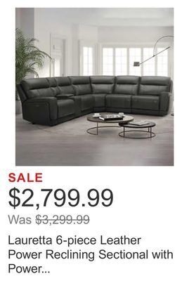 Costco Lauretta 6-piece leather power reclining sectional with power headrests offer