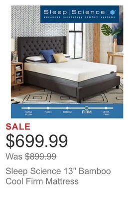 Costco Sleep science 13" bamboo cool firm mattress offer