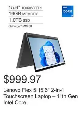 Costco Lenovo flex 5 15.6" 2-in-1 touchscreen laptop – 11th gen intel core i7-1165g7 - geforce mx450 - 4k - windows 11 professional offer