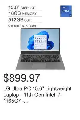 Costco Lg ultra pc 15.6" lightweight laptop - 11th gen intel i7-1165g7 - geforce gtx 1650ti - windows 11 offer
