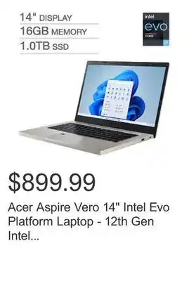 Costco Acer aspire vero 14" intel evo platform laptop - 12th gen intel core i7-1255u - 1080p - windows 11 offer