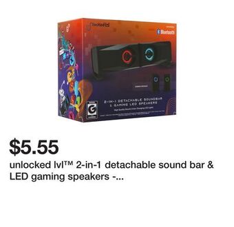 Five Below Unlocked lvl™ 2-in-1 detachable sound bar & led gaming speakers - black offer