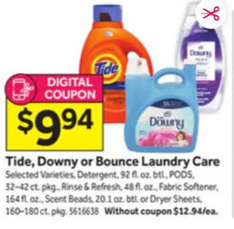 Stop&Shop Tide, Downy or Bounce Laundry Care offer