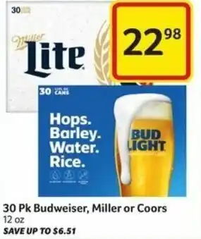 Harveys Supermarkets Budweiser,Miller or Coors 12 oz offer