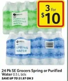 Harveys Supermarkets 24 Pk SE Grocers Spring or Purified Water 0.5L offer