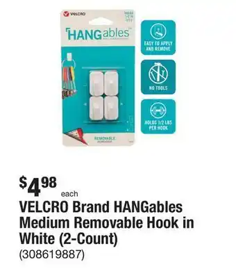 The Home Depot Velcro brand hangables medium removable hook in white (2-count) offer