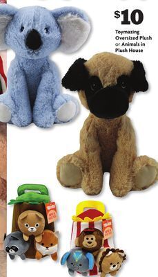 Family Dollar Toymazing oversized plush or animals in plush house offer