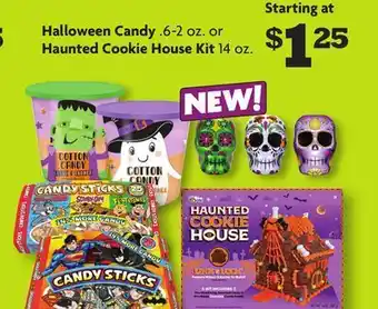 Family Dollar Halloween candy. 6-2 oz. or haunted cookie house kit 14 oz. offer