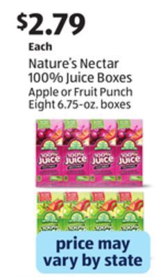 Aldi Nature's nectar 100% juice boxes offer