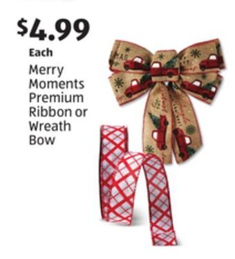 Aldi Merry moments premium ribbon or wreath bow offer