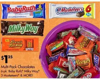 Dollar Tree Multi-pack chocolates 6-pk. baby ruth®, milky way®, 3 musketeers® & more! offer