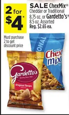 Dollar General Chexmix® cheddar or traditional 8.75 oz. or gardetto's® 8.5 oz. offer