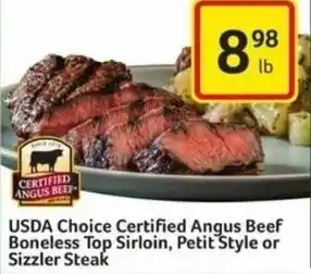 Harveys Supermarkets USDA Choice Certified Angus Beef Boneless Top Sirloin, Petit Style or Sizzler Steak offer