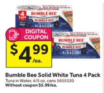Stop&Shop Bumble Bee Solid White Tuna 4 Pack offer