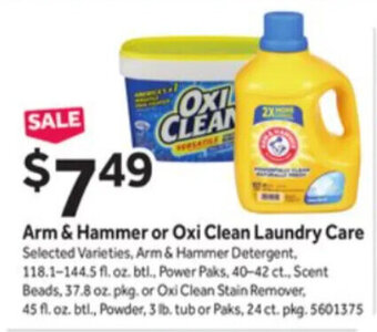 Stop&Shop Arm & Hammer or Oxi Clean Laundry Care offer