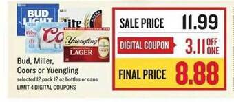 Lowes Foods Bud, miller, coors or yuengling offer