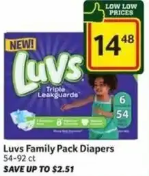 Harveys Supermarkets Luvs Family Pack Diapers 54-92 Ct. offer