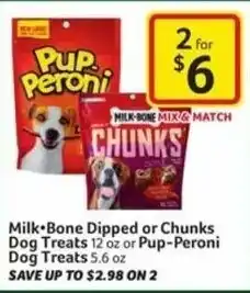 Harveys Supermarkets Milk Bone Dipped or Chunks Dog Treats 12 oz or Pup-Peroni Dog Treats 5.6 oz offer