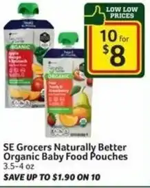 Harveys Supermarkets SE Grocers Naturally Better Organic Baby Food Pouches 3.5-4 oz offer