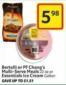 Harveys Supermarkets Bertolli or PF Chang's Multi-Serve Meals 22 oz or Essrentials Ice Cream offer