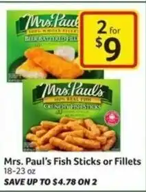 Harveys Supermarkets Mrs.Paul's Fish Sticks or Fillets 18-23 oz offer