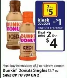 Harveys Supermarkets Dunkin' Donuts Singles 13.7 oz offer
