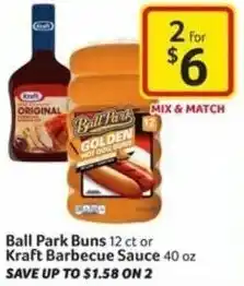 Harveys Supermarkets Ball Park Buns 12 ct or Kraft Barbecue Sauce 40 oz offer